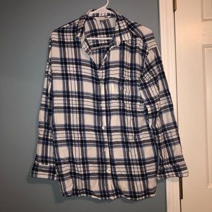 Old Navy Blue and White Plaid Flannel Button Down Shirt Large